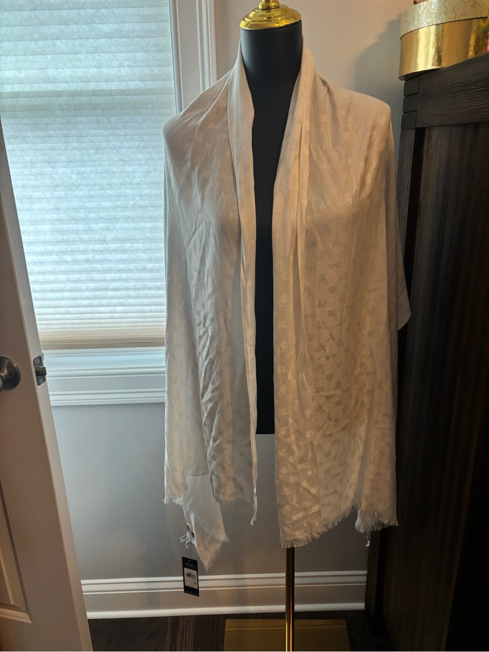 Karl Lagerfeld Cream Silk Logo-Detail Wrap